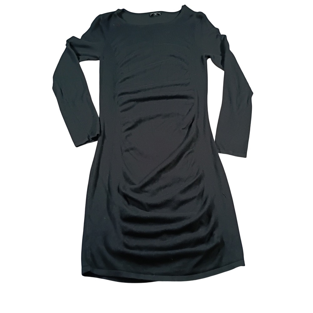 Express Ruched Bodycon Dress Women Medium Black Long Sleeve Mini LBD
